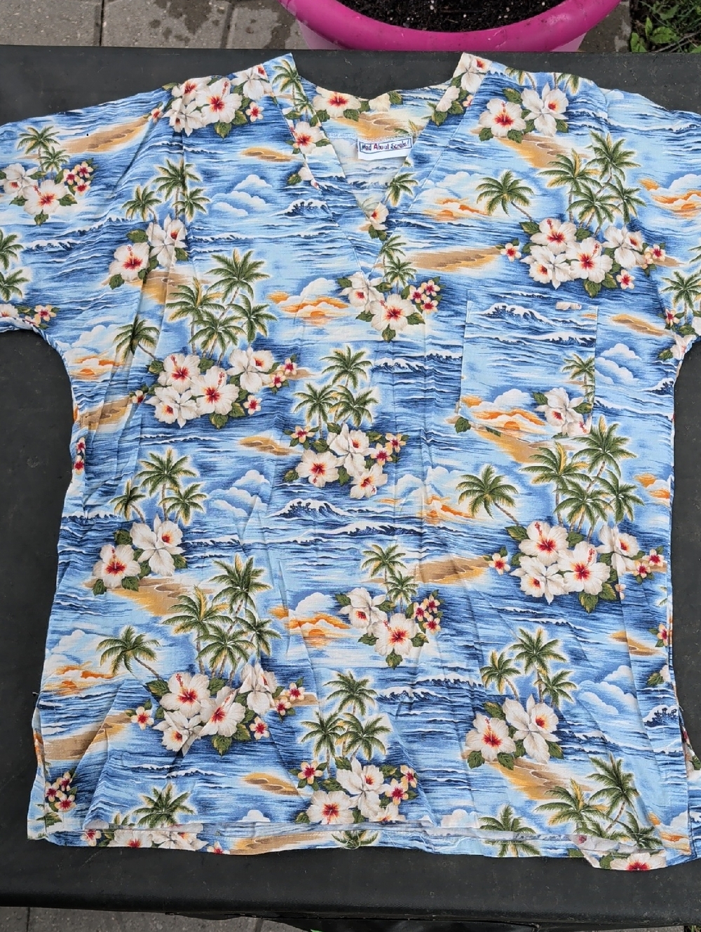 Mad About Scrubs Tropical Floral Scrub Top in Sky Blue